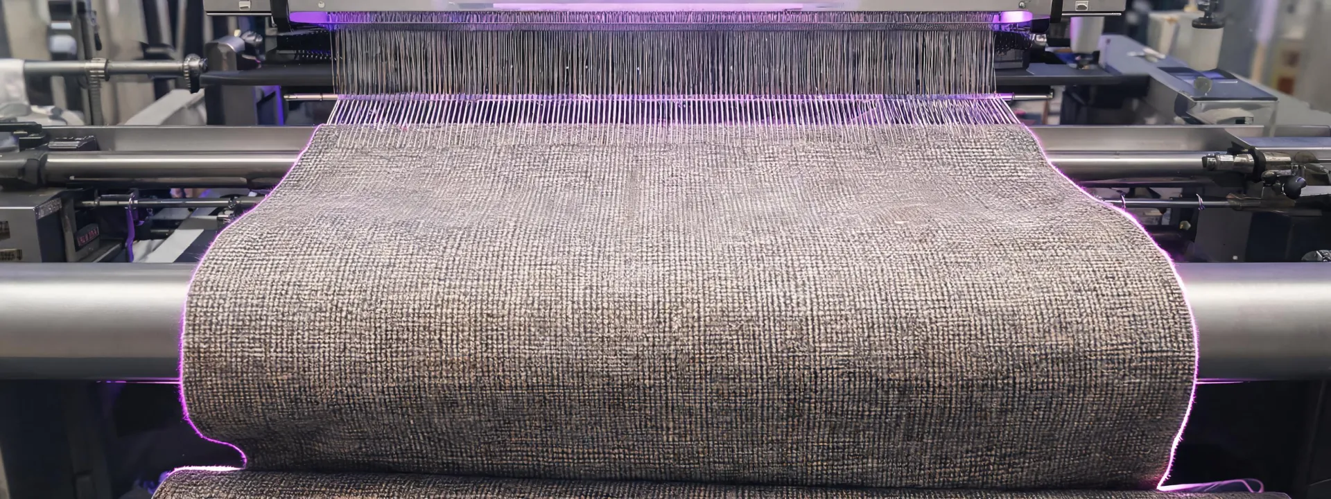 Wool suiting fabric moving through a modern loom