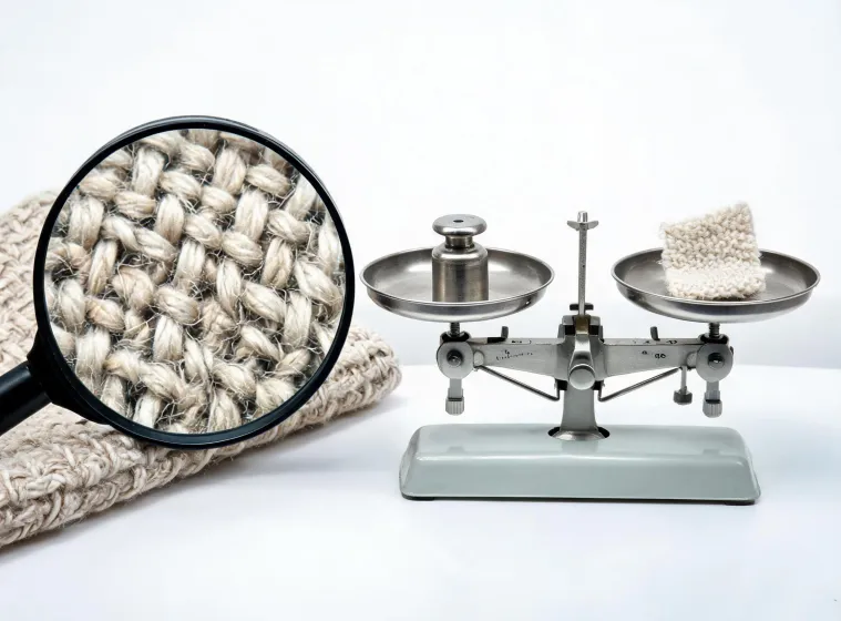 Wool weave inspected with loupe and weight record